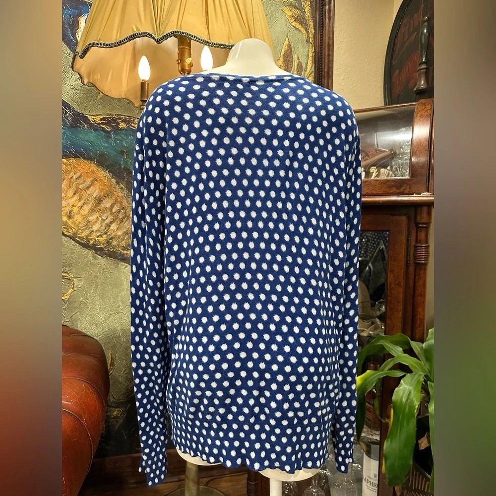 Covington Blue White Polka Dot Cardigan Sweater Soft Knit Minimalist Preppy - Picture 6 of 8